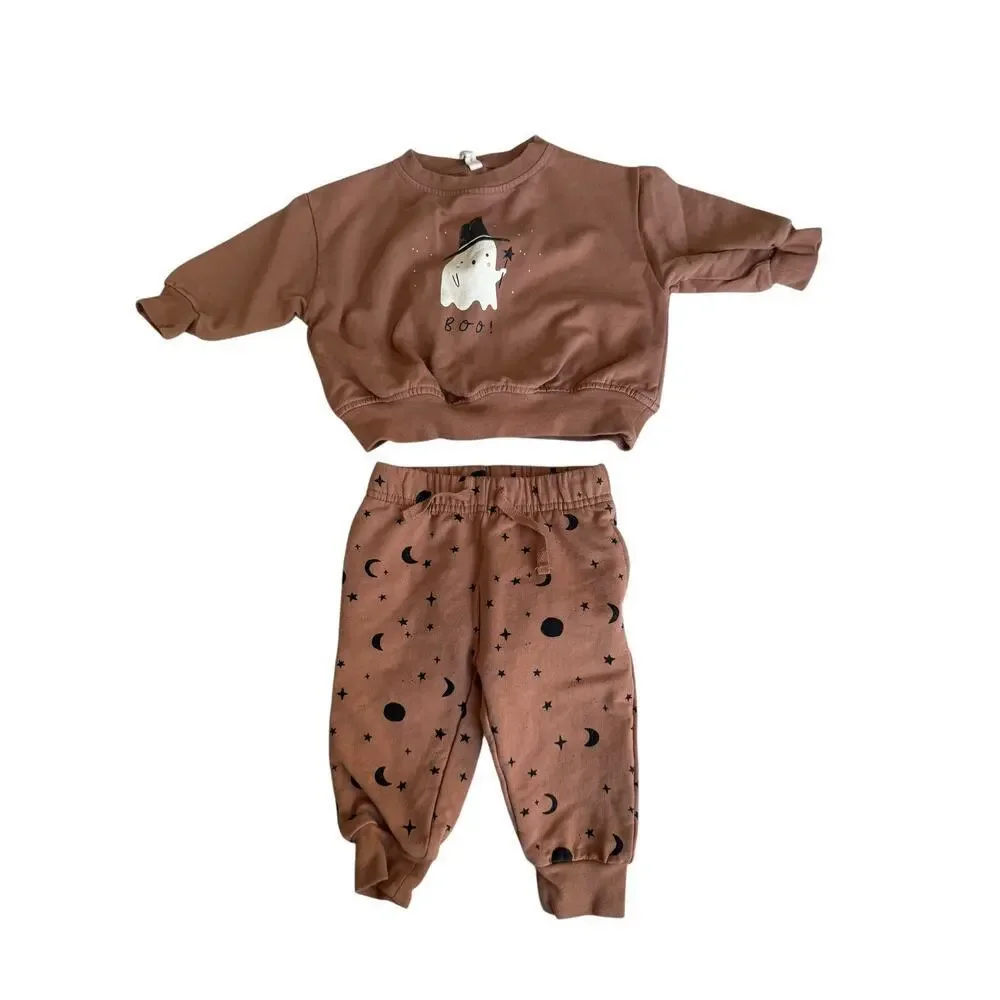 Quincy Mae Brown Night Sky Relaxed Fleece Top and Sweatpant Set Size 3-6 M